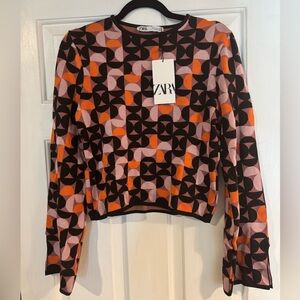 Zara Multicolor Geometric Knit Top